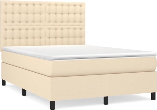 vidaXL-Boxspring-met-matras-stof-crèmekleurig-140x200-cm