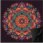 KitchenYeah® Inductie beschermer 78x78 cm - Mandala - Bloemen - Hippie - Boho - Oranje - Kookplaataccessoires - Afdekplaat voor kookplaat - Inductiebeschermer - Inductiemat - Inductieplaat mat