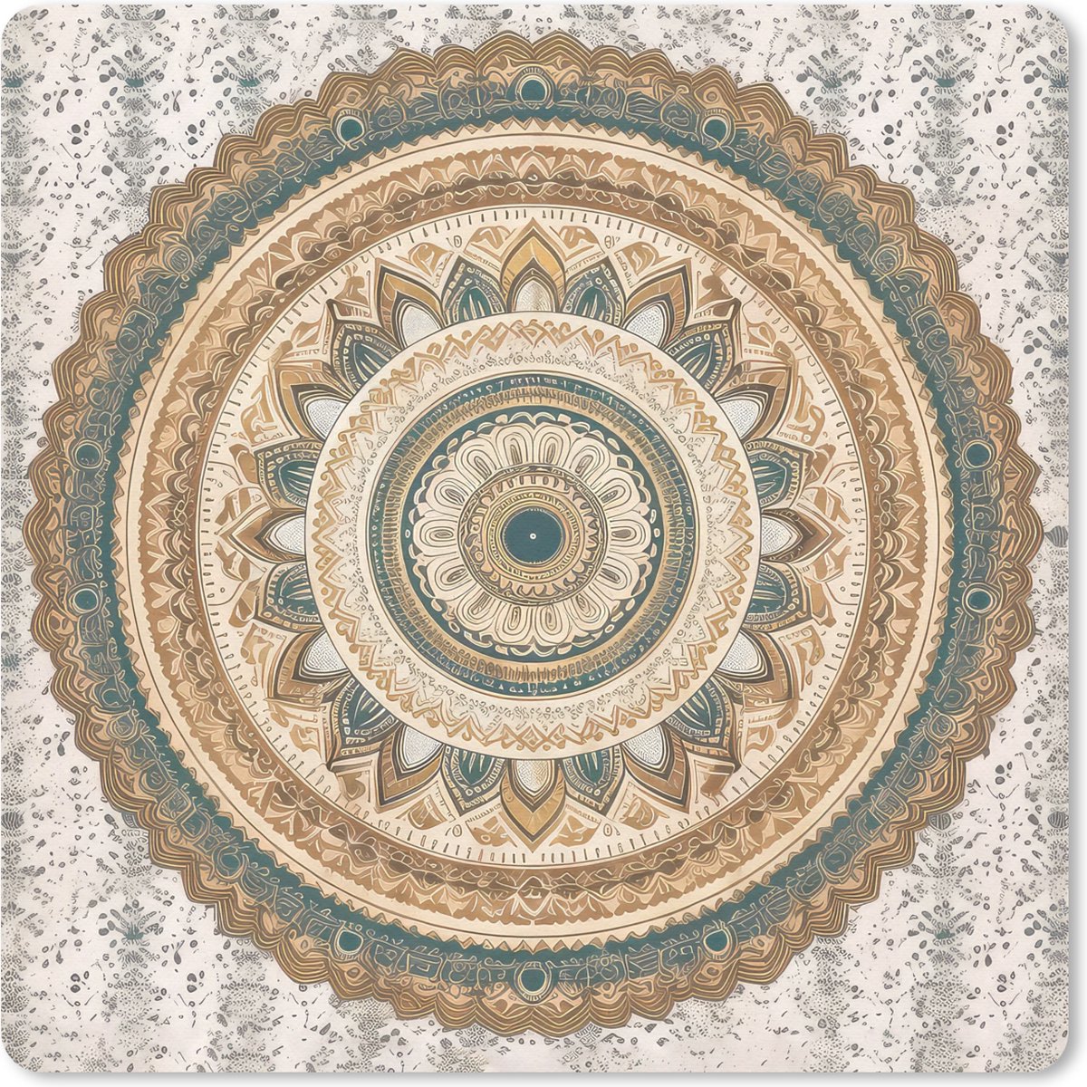 Muismat 20x20 cm - Mousepad Bloemen - Mandala - Vintage - Bruin - Hippie - Muismatten