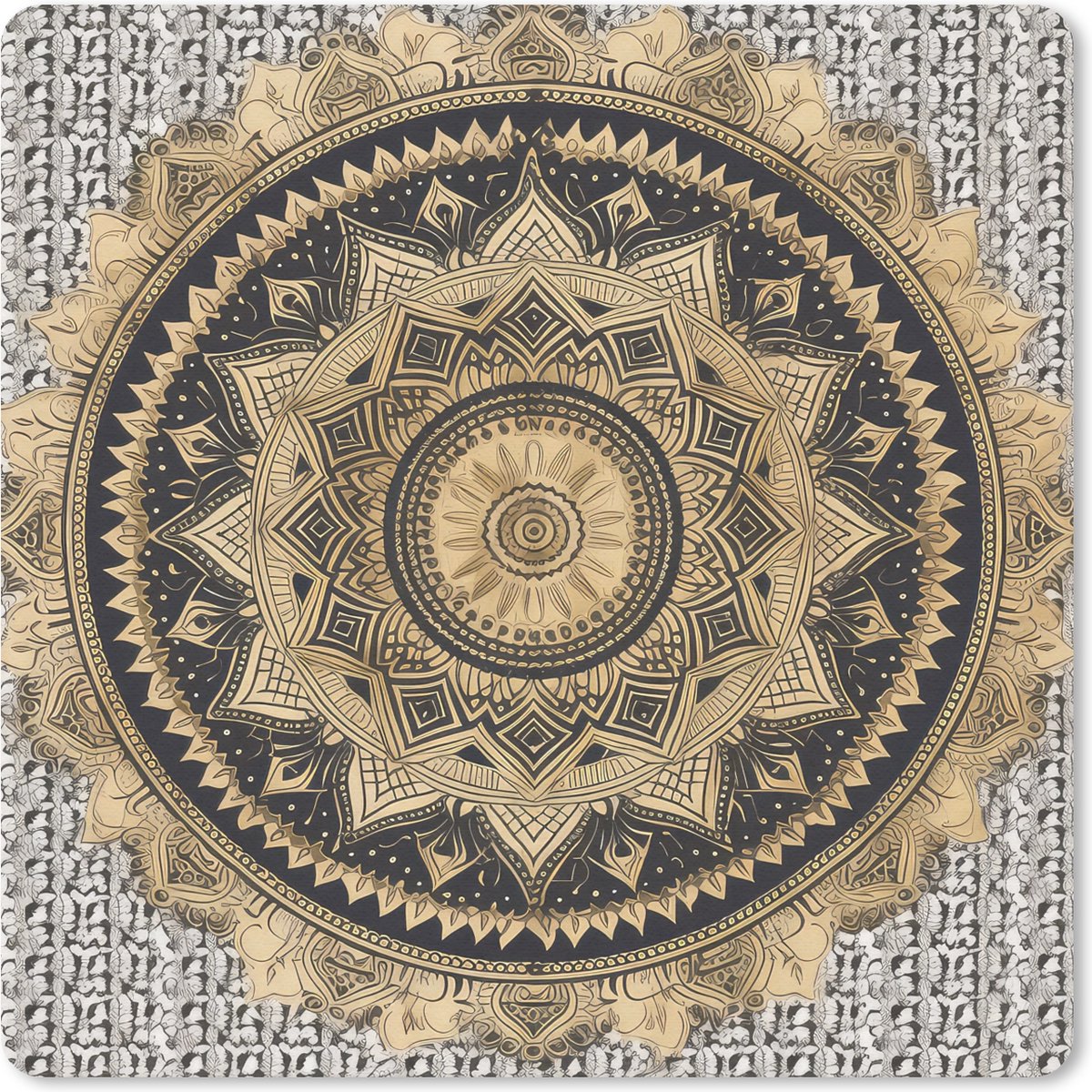 Muismat 20x20 cm - Mousepad Mandala - Bloem - Goud - Luxe - Bohemian - Muismatten