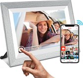 MemoMemory Digitale Fotolijst met WiFi & Touchscreen - Digitale Fotolijsten - Digitale Fotokader - Frameo App - 10.5inch HD+ -IPS Display - Houten Frame inclusief: Ophangsysteem & Microvezel Doekje - Grijs