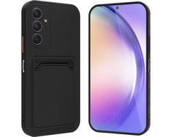 foto van Shieldcase Siliconen hoesje met pasjeshouder geschikt voor Samsung Galaxy A14 4G / A14 5G - case met ruimte voor pasjes voor Samsung A14 - zwart
