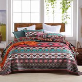 220 x 240 cm, boho-stijl, deken van microvezel voor bed, Indiaas tweepersoonsbed, bedsprei, kleurrijke gewatteerde dekenset met kussen
