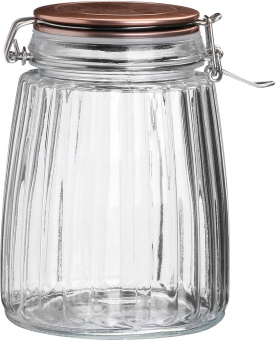 Urban Living Weckpot/pot de conservation - 2x - 1,5L - verre - avec couvercle pivotant - couvercle en cuivre