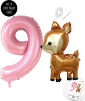 Snoes - Bambi Basis ballon set XXL Cijferballon Baby Pink 9 - Lief Hert + Cijfer Ballon 9 Jaar - Helium Geschikt