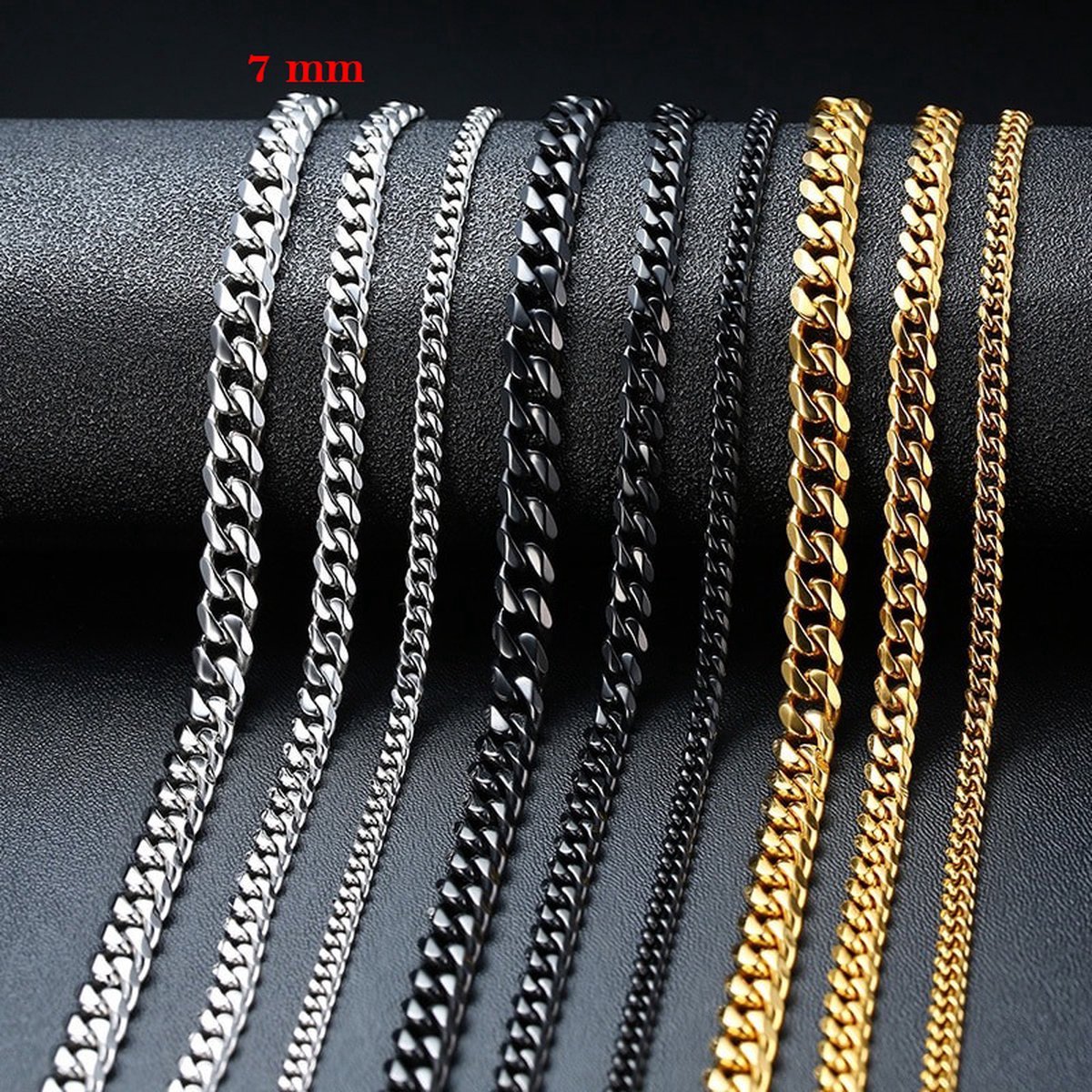 DVRK Cubaanse ketting, 5 mm, zilver, voor heren, roestvrij stalen schakelketting, 55 cm x 5 mm, zilveren ketting voor heren, waterdicht en zweetbestendig, Cadena Cubana de 55 cm x 5 mm de