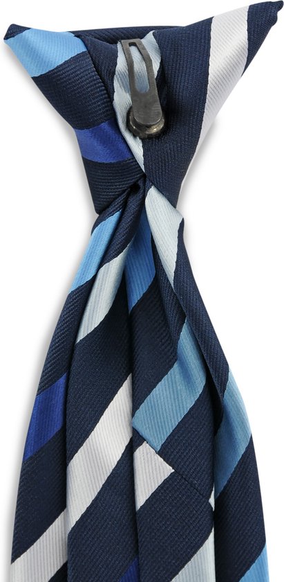 Cravate de sécurité à rayures bleues - polyester tissé Microfill - bleu marine / diverses nuances de bleu / blanc