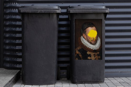 Container sticker Oude meestersKerst illustraties - Willem van Oranje van oude meester Adriaen Thomasz met gele klodder verf Klikosticker - 40x60 cm - kliko sticker - weerbestendige containersticker - StickerSnake