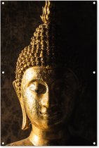 Tuinposter - Tuindoek - Tuinposters buiten - Buddha - Boeddha beeld - Goud - Spiritueel - Zwart - 80x120 cm - Tuin