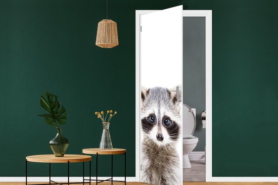 Sticker de porte Raton laveur - Animaux - Nature - Wit - 85x215 cm - Poster de porte