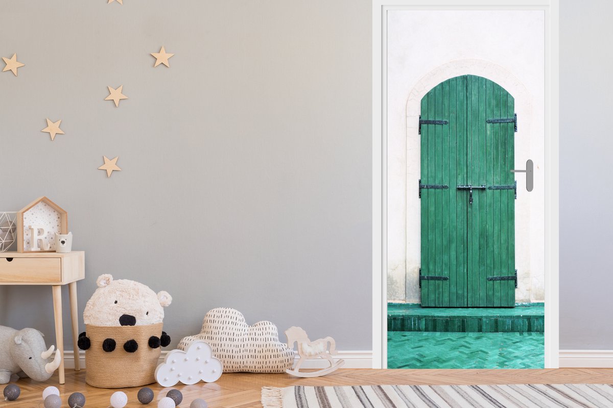 Deurposter 85x205 cm - Deursticker Vintage - Groen - Deur - Hout - Gebouw - Meubelfolie ze