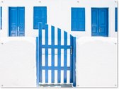 Affiche de jardin Architecture - Clôture - Wit - Blauw - Portes - 170x120 cm - Décoration murale Extérieur - Affiche de jardin - Toile de jardin - Affiche de clôture - Peinture de jardin