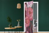 Deursticker Bloemen - Roze - Schilderij - Planten - 95x215 cm - Deurposter