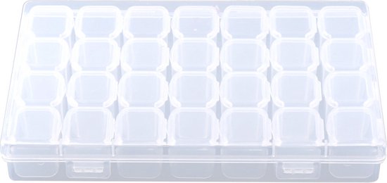 Opbergdoos / Organizer Voor Sieraden - 17.5*10.8 cm - 28 Compartimenten van 2 bij 2 cm - Plastic Opberger Sieradendoosje