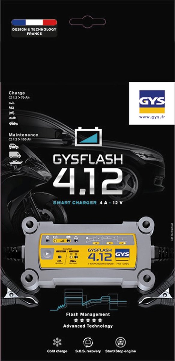 Chargeur de batterie GYSFLASH 4.12 pour batterie 12V de 1.2 à 70ah