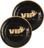 Santex VIP thema feest wegwerpbordjes - 20x stuks - 23 cm - goud/zwart themafeest