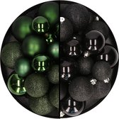 Decoris kerstballen 60x st - donkergroen/zwart - 4-5-6 cm - kunststof - kerstversiering