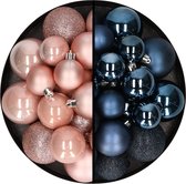 Kerstballen 60x stuks - mix lichtroze/donkerblauw - 4-5-6 cm - kunststof - kerstversiering