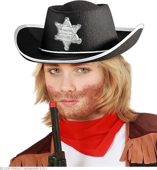 Widmann - Sheriff Kostuum - Sheriff Billy The Kid Cowboyhoed Kind Zwart - Zwart - Carnavalskleding - Verkleedkleding