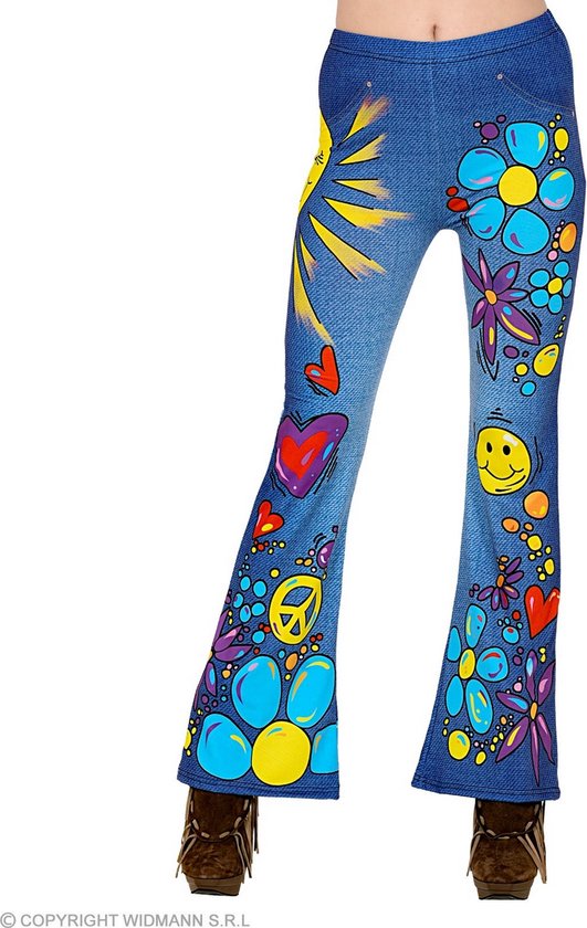 Widmann - Hippie Kostuum - 70s Legging Hippie Peace Love And Happiness Vrouw - Blauw - Small / Medium - Carnavalskleding - Verkleedkleding