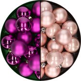 Decoris - kerstballen 32x st - mix lichtroze/paars - 4 cm - kunststof - kerstversiering