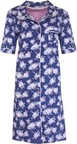 Medaillon Dames Nachthemd - Doorknoop - Bloemen dessin - Blauw - Maat XL