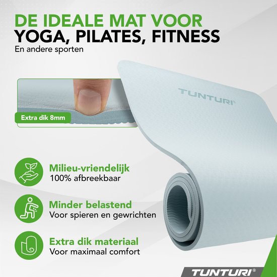 Tunturi Yoga Mat 8mm - Pilates mat - Extra dikke fitness mat - 183x61x0,8 cm - Incl Draagtas - Ecologisch materiaal - Eenvoudig te reinigen - Licht Blauw van Tunturi — afbeelding 5
