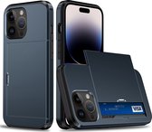 Mobigear Card Phone Case adapté pour Apple iPhone 15 Pro Antichoc Hardcase + Porte-Carte - Bleu Foncé