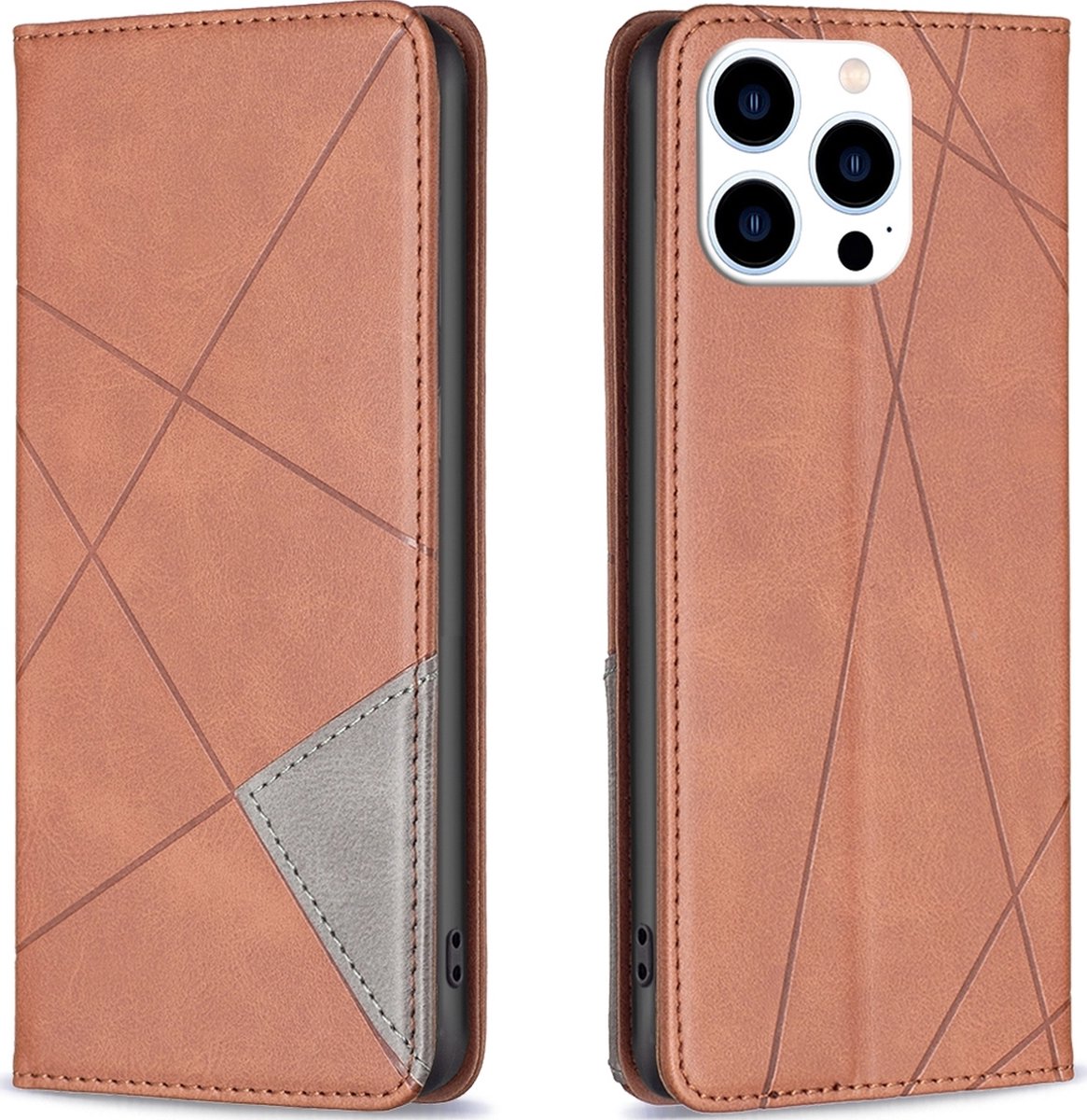 Mobigear Telefoonhoesje geschikt voor Apple iPhone 15 Pro Hoesje | Mobigear Rhombus Slim Bookcase | Pasjeshouder voor 2 Pasjes | Telefoonhoesje voor Pinpas / OV Kaart / Rijbewijs - Bruin