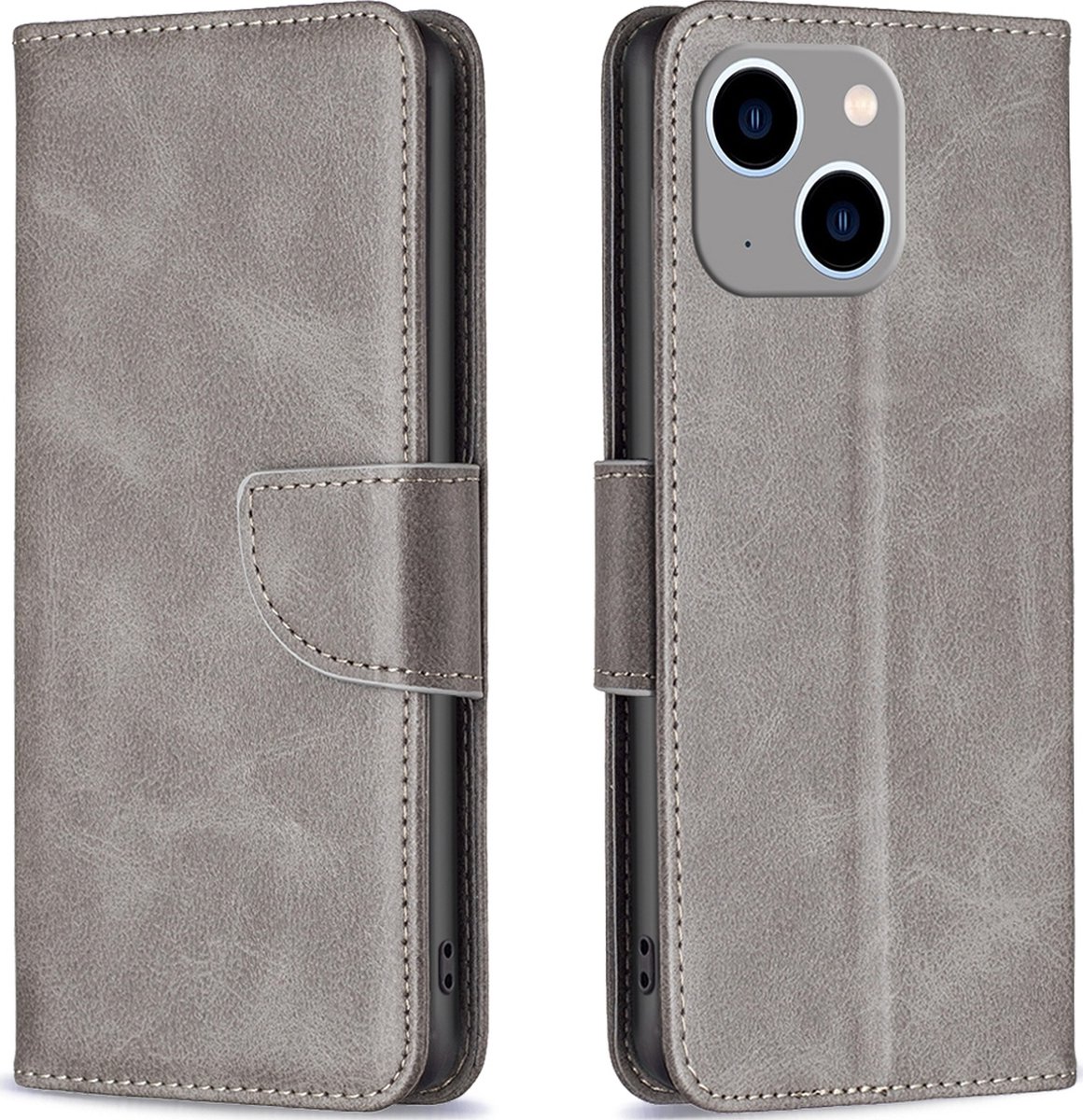 Mobigear Telefoonhoesje geschikt voor Apple iPhone 15 Plus Hoesje | Mobigear Excellent Bookcase Portemonnee | Pasjeshouder voor 3 Pasjes | Telefoonhoesje voor Pinpas / OV Kaart / Rijbewijs - Grijs