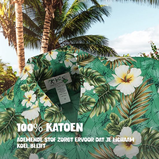 Hawaii Blouse Mannen - Shirt - Hemd - 100% Katoen - Overhemd Heren Korte Mouw - Made in Hawaii "Tiki Tropics" Maat L