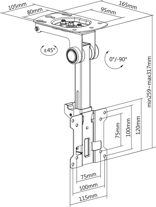 Speaka Professional 23-55z Tv-plafondbeugel 58 4 Cm  23  - 139 7 Cm (55) Kantelbaar Gemotoriseerd