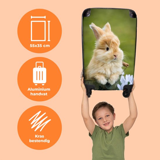 NoBoringSuitcases.com - Koffer - Konijn - Bloemen - Dons - Past binnen 55x40x20 cm en 55x35x25 cm - Trolley handbagage - Valiezen met wieltjes volwassenen - Reiskoffer op wielen - Rolkoffer lichtgewicht