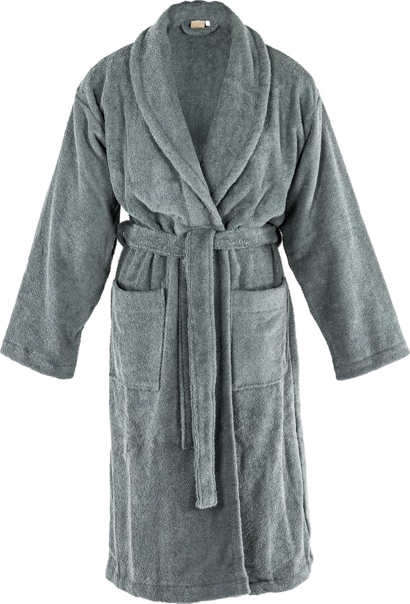 Tiseco Home Studio - Badjas DELUX - 100% katoen - 370 g/m² - badstof - unisex- riem en zakken - S/M - Grijs