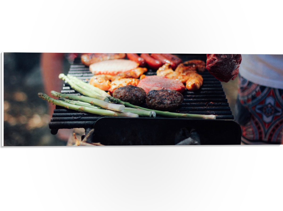 PVC Schuimplaat - Barbecue - Vlees - Groenten - Kolen - Natuur - 60x20 cm Foto op PVC Schu