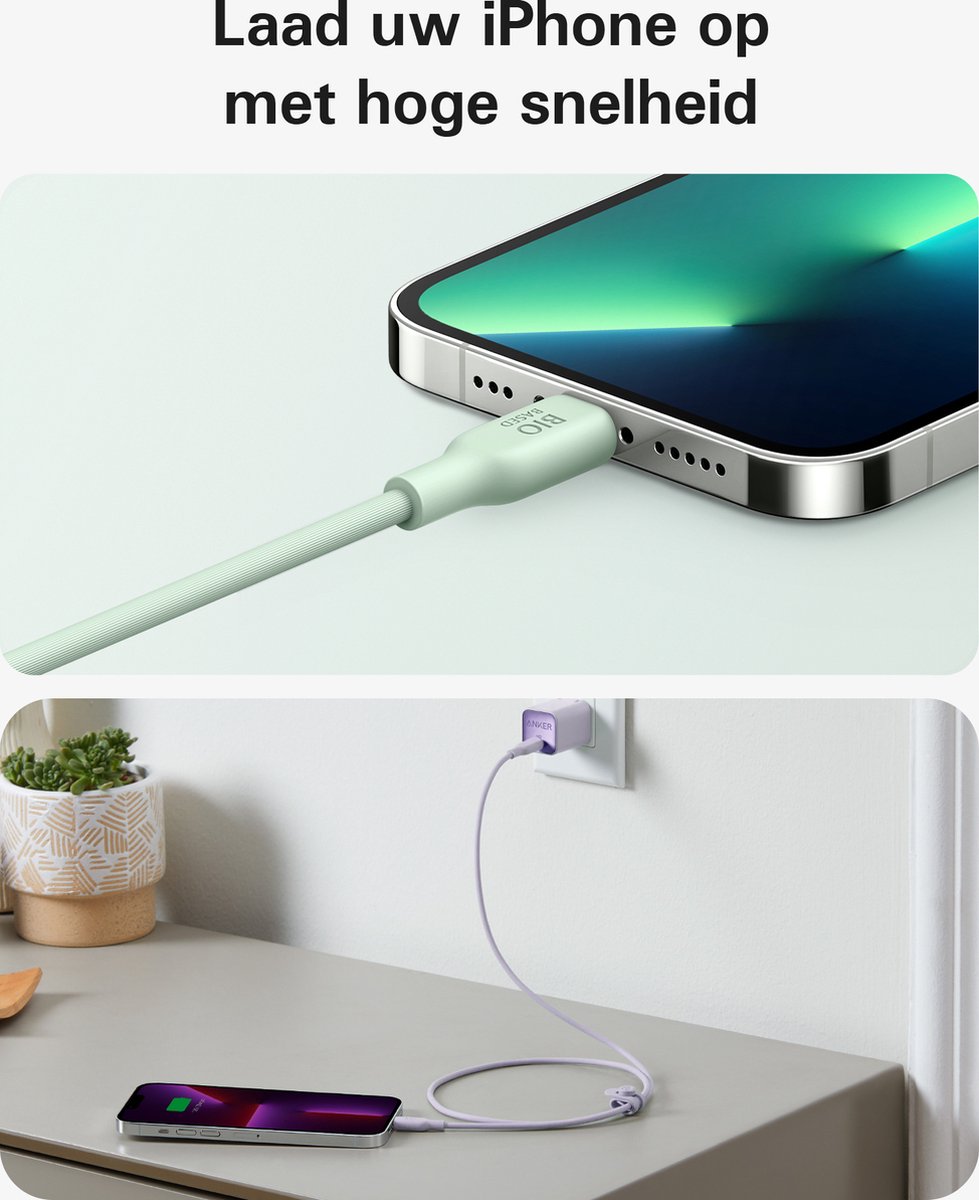 Anker 541 USB-C Naar Lightning Kabel – 1,8 M, MFi-gecertificeerd, Biologisch Materiaal, Snelladen Voor IPhone 13, 12, 11, XR, 8 & Meer