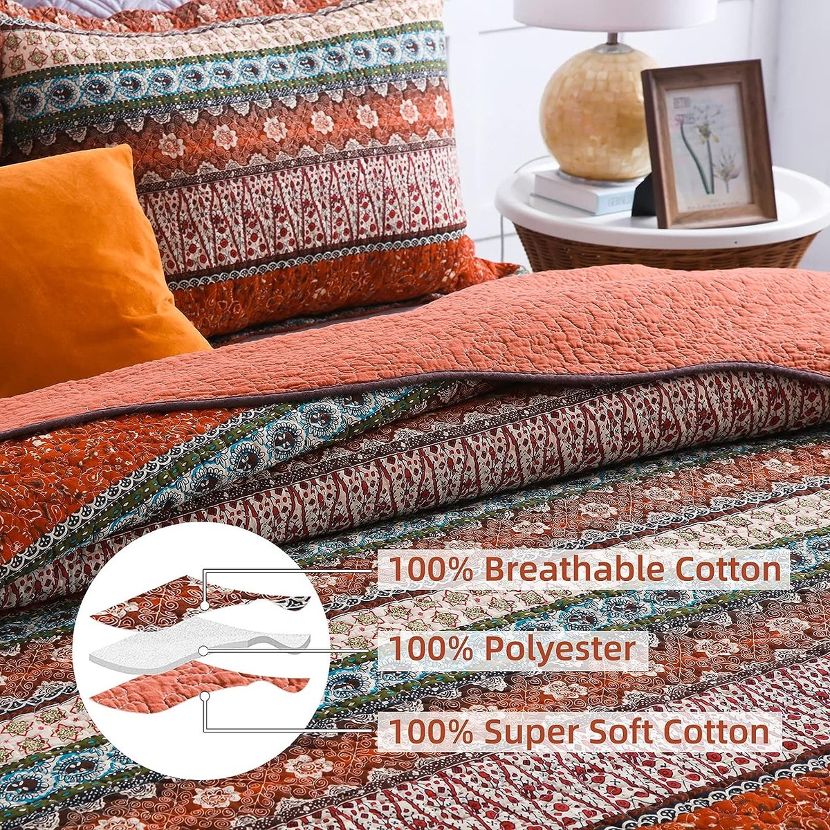 VISIMISI sprei 240x260cm, bedsprei, beddengoed set 250x270cm, katoenen dekbed met 2 kussenslopen, Europese Middellandse Zee stijl, geruit patroon, blauw rood, gestepte quilt voor tweepersoonsbed
