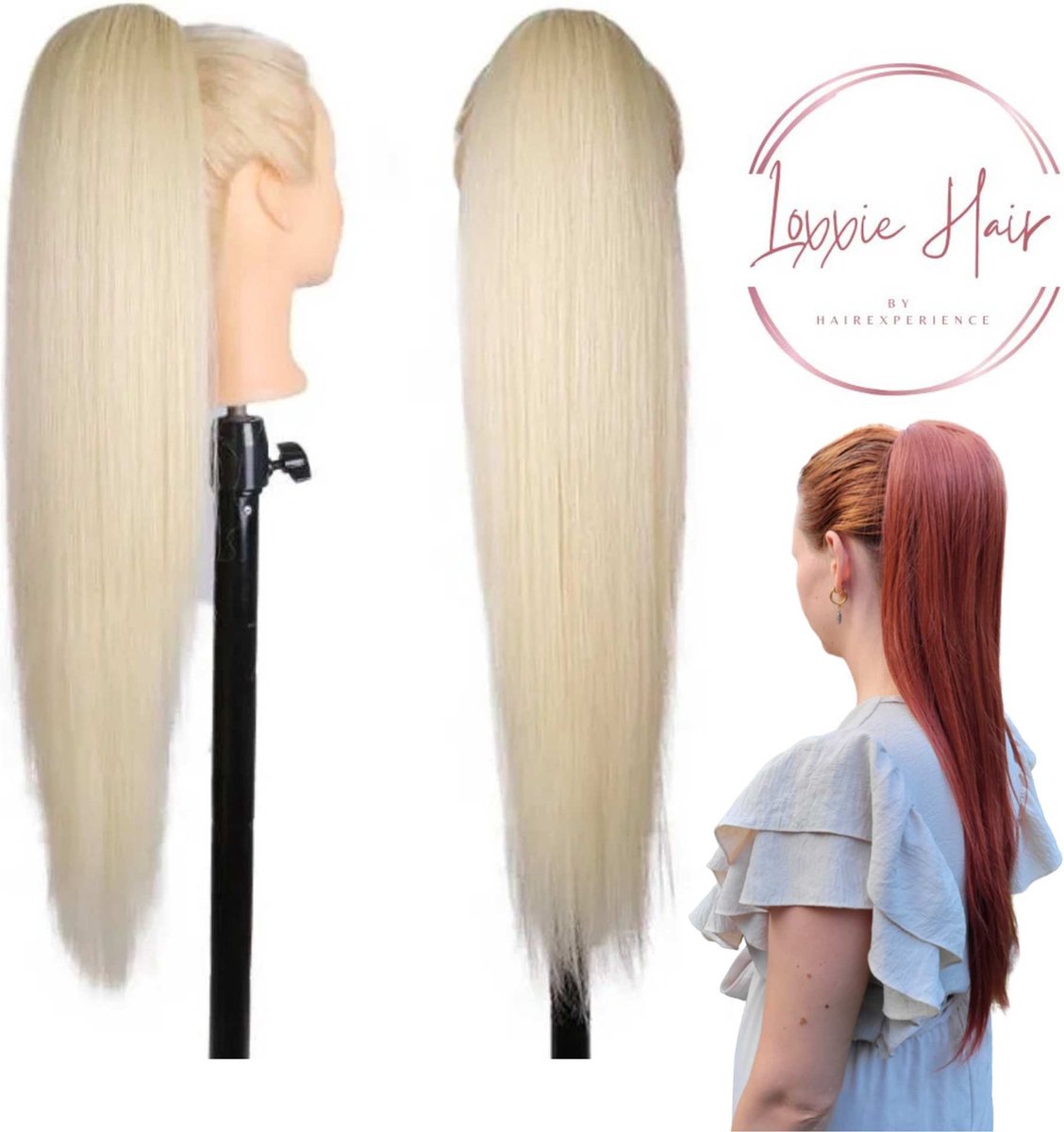 Loxxie® Wrap Around Ponytail Haar Extensions Paardenstaart Extension - Human Hair Blend- Zeer licht blond 613 - 70 cm