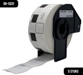 DULA Brother Compatible DK-11221 - Voorgestanst vierkant label - 5 rollen - 23 x 23 mm - 1000 labels per rol - Zwart op wit - Papier