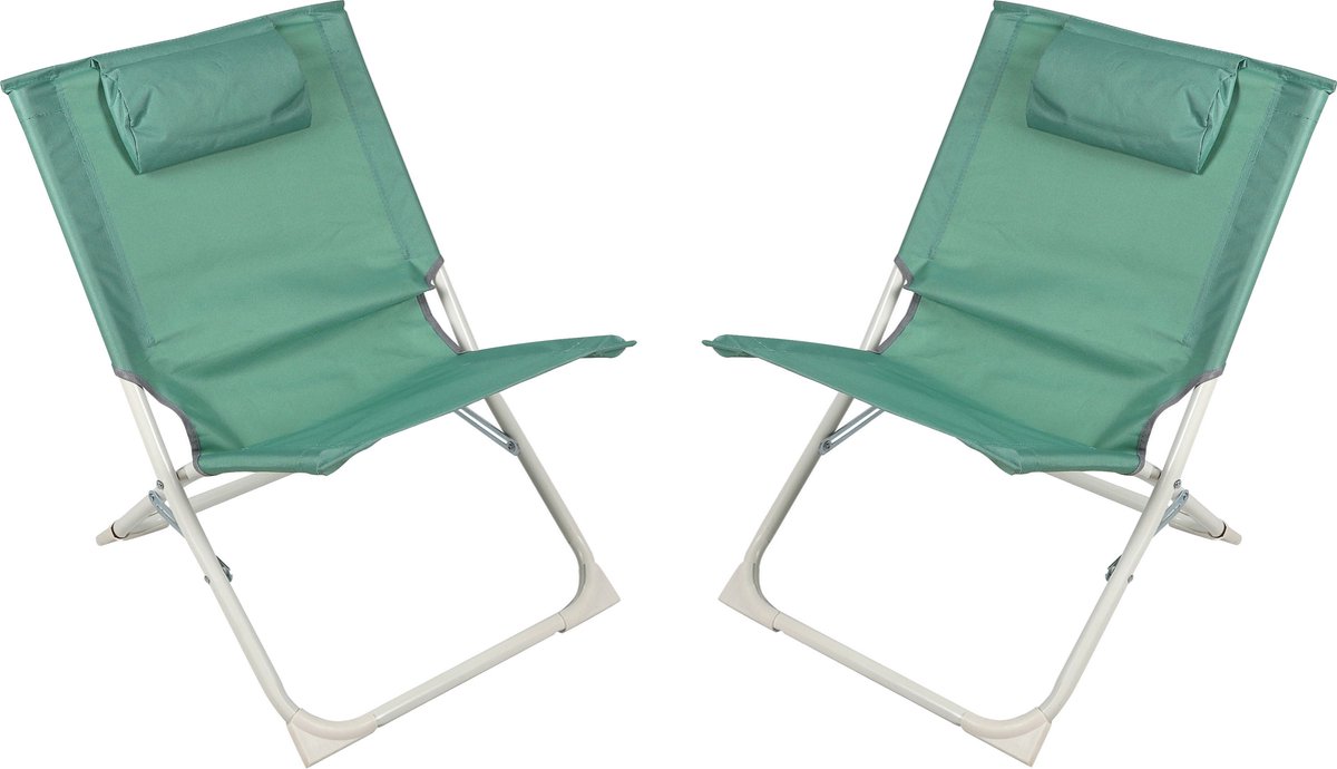 Sunnydays Havana camping/strand stoel - 2x - aluminium - inklapbaar - groen - L49 x B62 x H61 cm