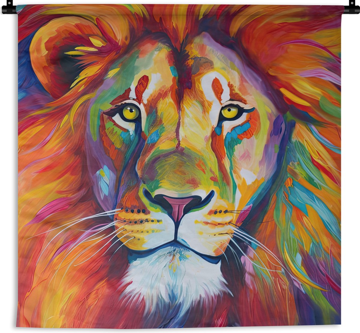 Wandkleed - Wanddoek - Leeuw - Dieren - Olieverf - Regenboog - 120x120 cm - Wandtapijt