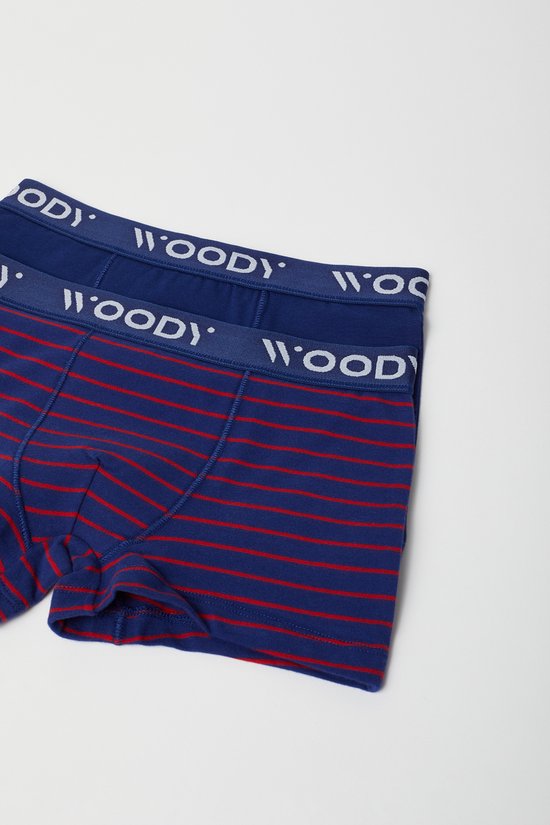 Woody duopack boxershort jongens – donkerblauw effen + blauw-rood gestreept – 222-1-CLD-Z/055 – maat 92