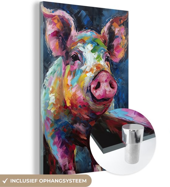 MuchoWow® Peinture sur Verre - Cochon - Peinture à l'Huile - Animaux - Art - 80x120 cm - Peintures sur Verre Acrylique - Photo sur Glas