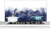 Spatscherm keuken 120x60 cm - Kookplaat achterwand Marmer - Blauw - Marmerlook - Goud - Textuur - Muurbeschermer - Spatwand fornuis - Hoogwaardig aluminium