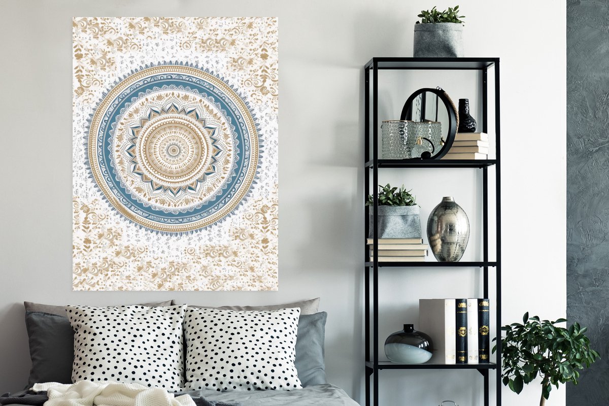 Poster Mandala - Blauw - Bohemian - Wit - Design - 90x120 cm