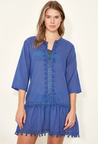 Blauwe Pareo Strandkleding -One size- Mini jurk Pareo van 100% katoen - Strandjurk voor dames, bikini cover-up ,strandponcho, pareo, mini-jurk, beachwear