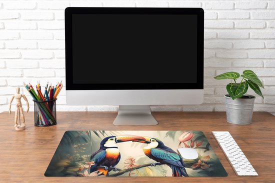 Bureau onderlegger 80x40 cm - Muismat Toekan - Vogels - Bloemen - Natuur - Jungle - Bureaulegger xl - Desk mat beschermer - Computer muismatten
