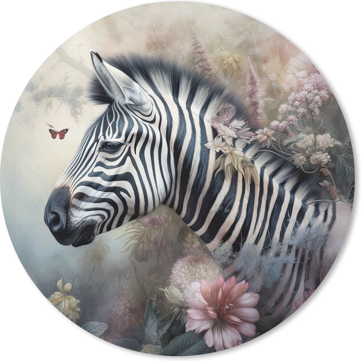 Muismat rond 40x40 cm - Mousepad Zebra - Wilde dieren - Vlinder - Bloemen - Ronde muismatten