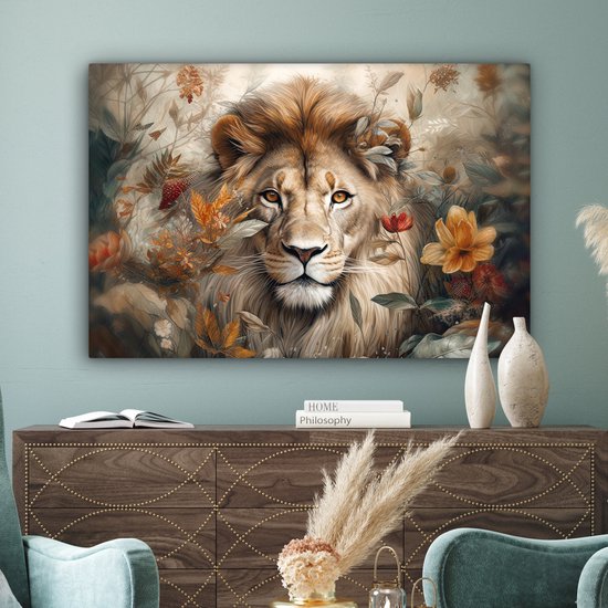Tableau sur toile - Portrait de lion 120x80 - Accessoires de décoration de chambre - Peintures lions salon - Décoration murale Animaux chambre - Décoration murale cuisine botanique - Toile murale intérieur - Décoration maison - Accessoires de maison