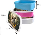 Broodtrommel Wit - Lunchbox - Brooddoos - Uil - Vogels - Bloemen - Natuur - 18x12x6 cm - Volwassenen